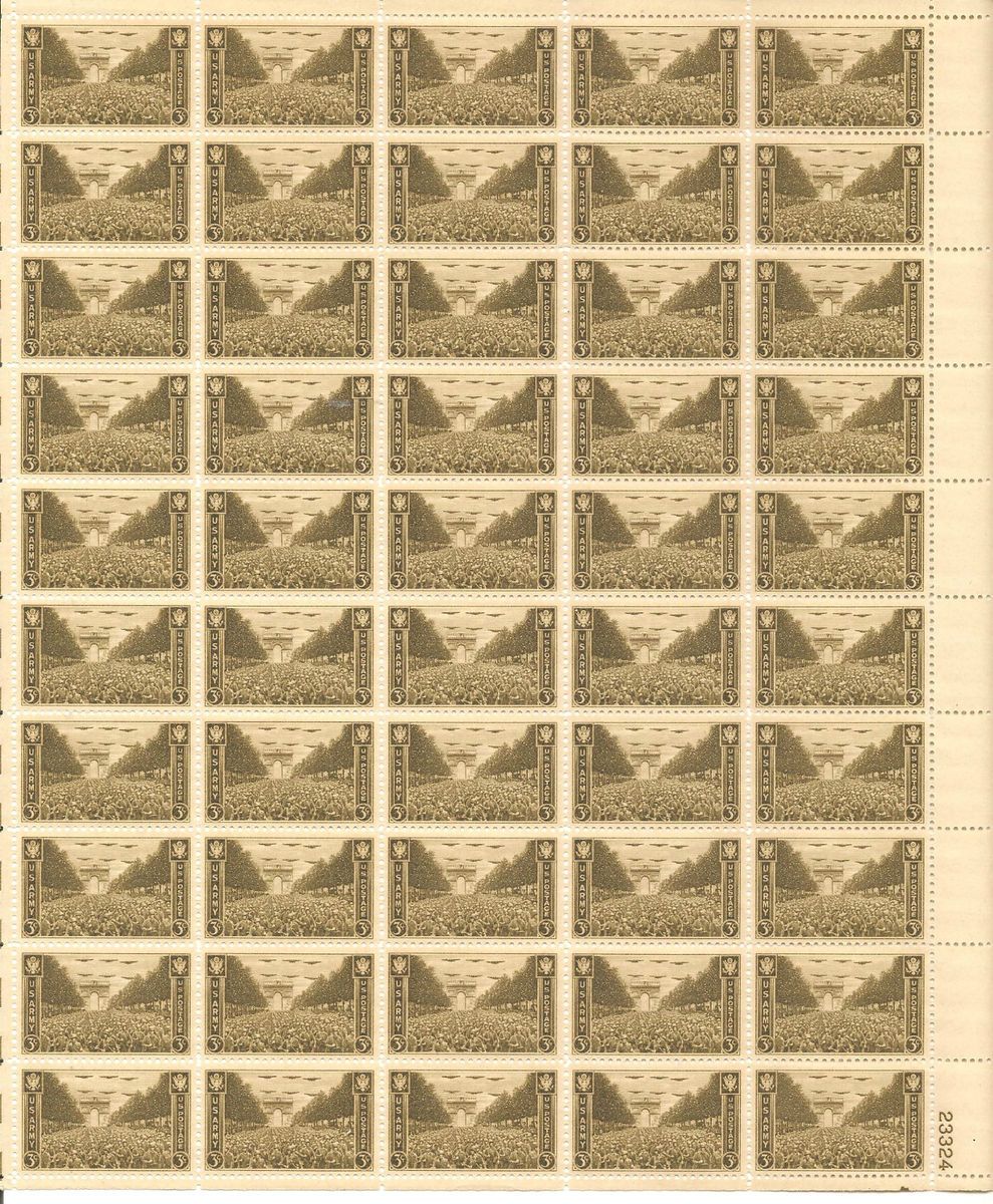 US Postage Stamps 1 Sheet 50 3 Cent US Army Block Unused