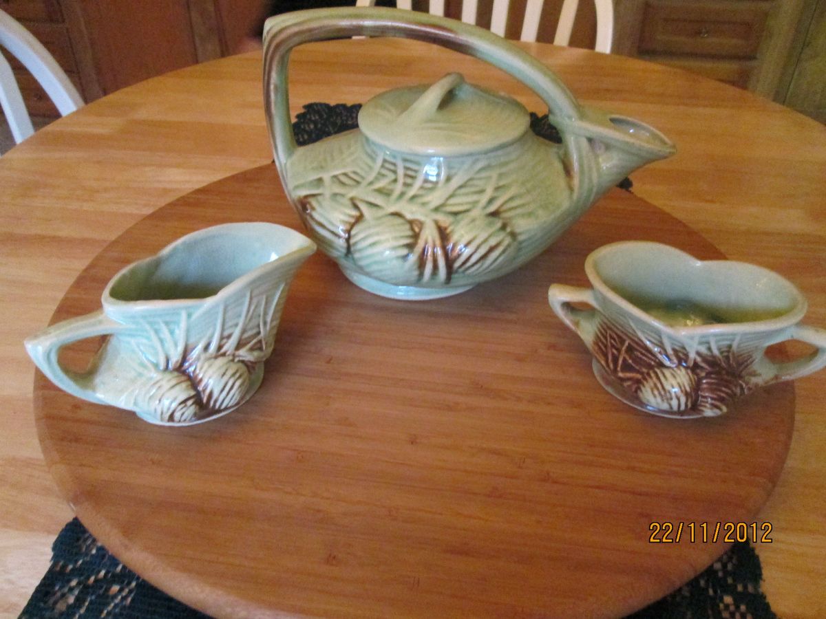 Vintage McCoy 4 Piece Pine Cone Tea Set 1940S