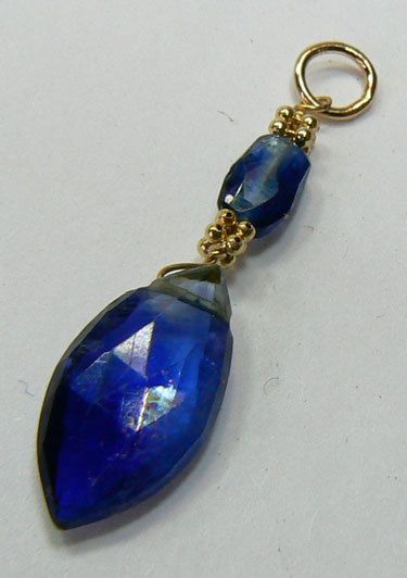 Kashmere Blue Faceted Marquise Kyanite 14k Gold Pendant