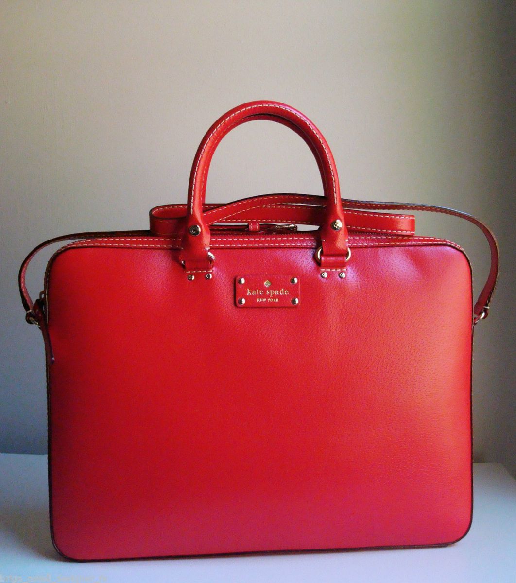 New Kate Spade Wellesley Tanner Leather Laptop Case Bag Red