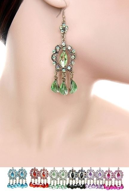 Colors Rhinestone Dangle Chandelier Earrings E1539