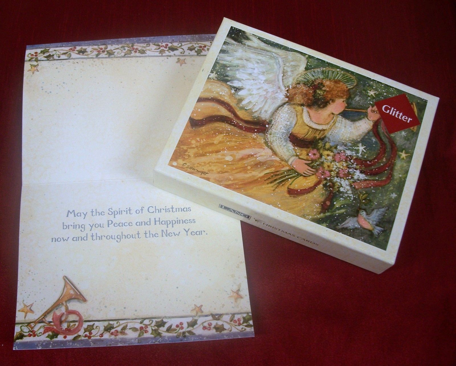 Delux Boxed Christmas Cards by LANG TRUMPETING ANGEL w/ art by Susan