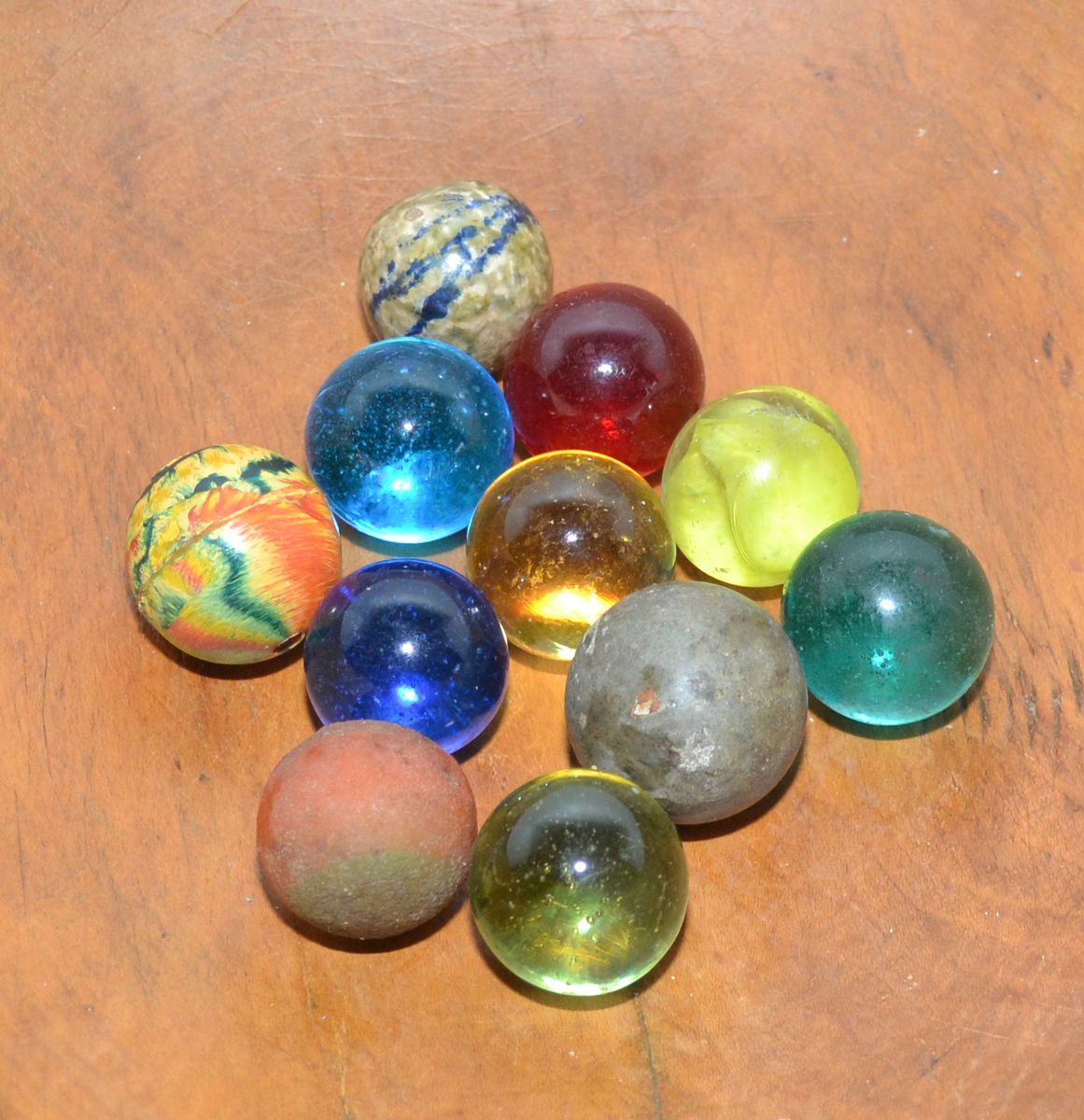 Vintage Lot of 11 Larger Sized Marbles Clay Rubber Swirl Glass