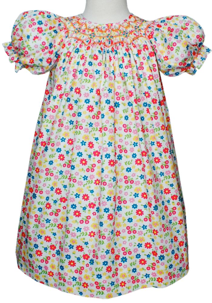 Girls Hand Smocked White Easter Floral Bishop Dress 3 3T 17555