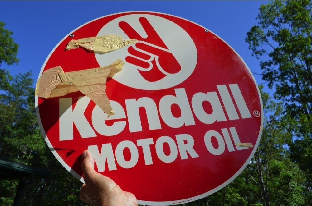 Vintage 29 Year Old Kendall Motor Oil Metal Sign 2 Sided Dead Mint