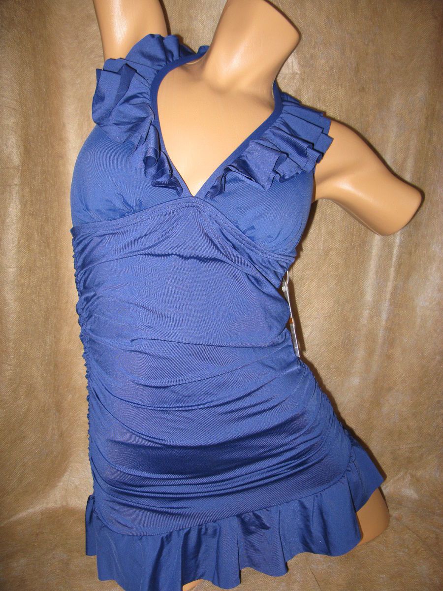 Kenneth Cole 1PC Ruffle Flounce Ruched Tummy Control SwimDress Swim