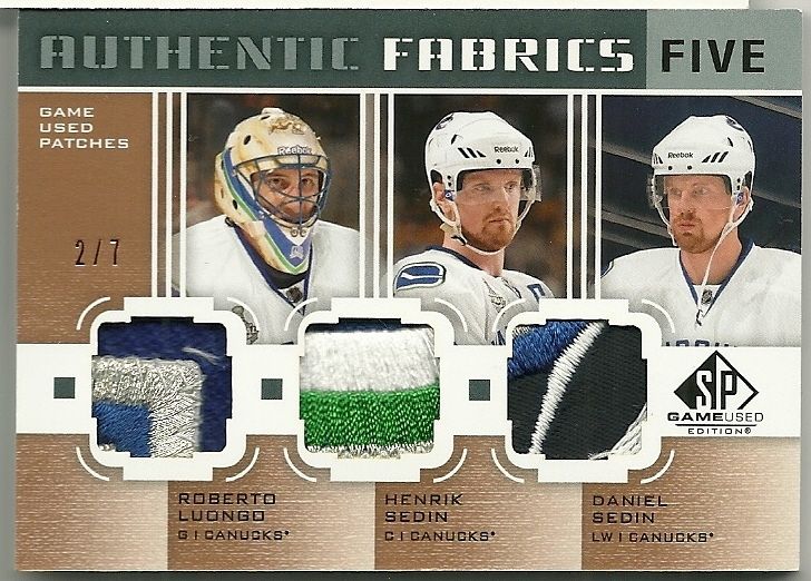 11 12 SP GAME USED LUONGO SEDIN KESLER BURROWS PATCH /7 Vancouver