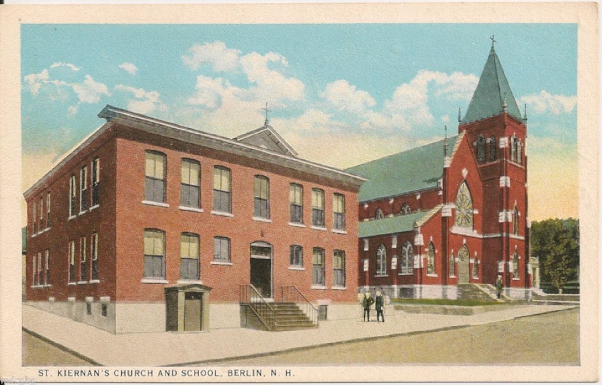 St Kiernans Church and School Berlin NH Postcard