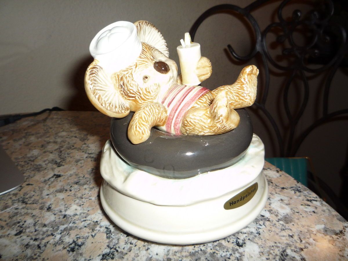 Vintage Koloa Bear Otagiri Music Box Over The Waves Handpainted