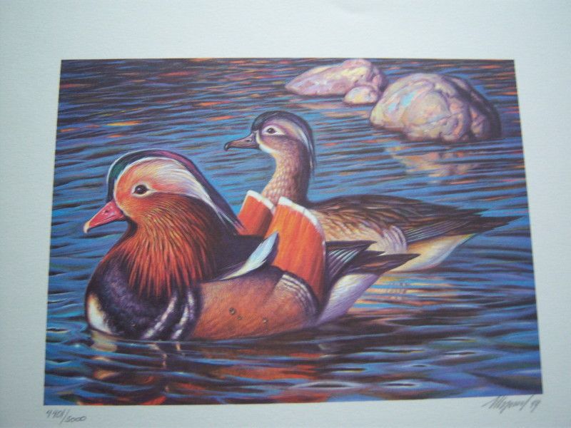 Kozlov Ivan 1989 USSR Duck Stamp Print Mandarin Ducks