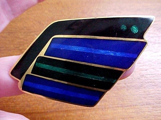 David Kuo Calif 80s Champleve Enameled Art Pin Pendant