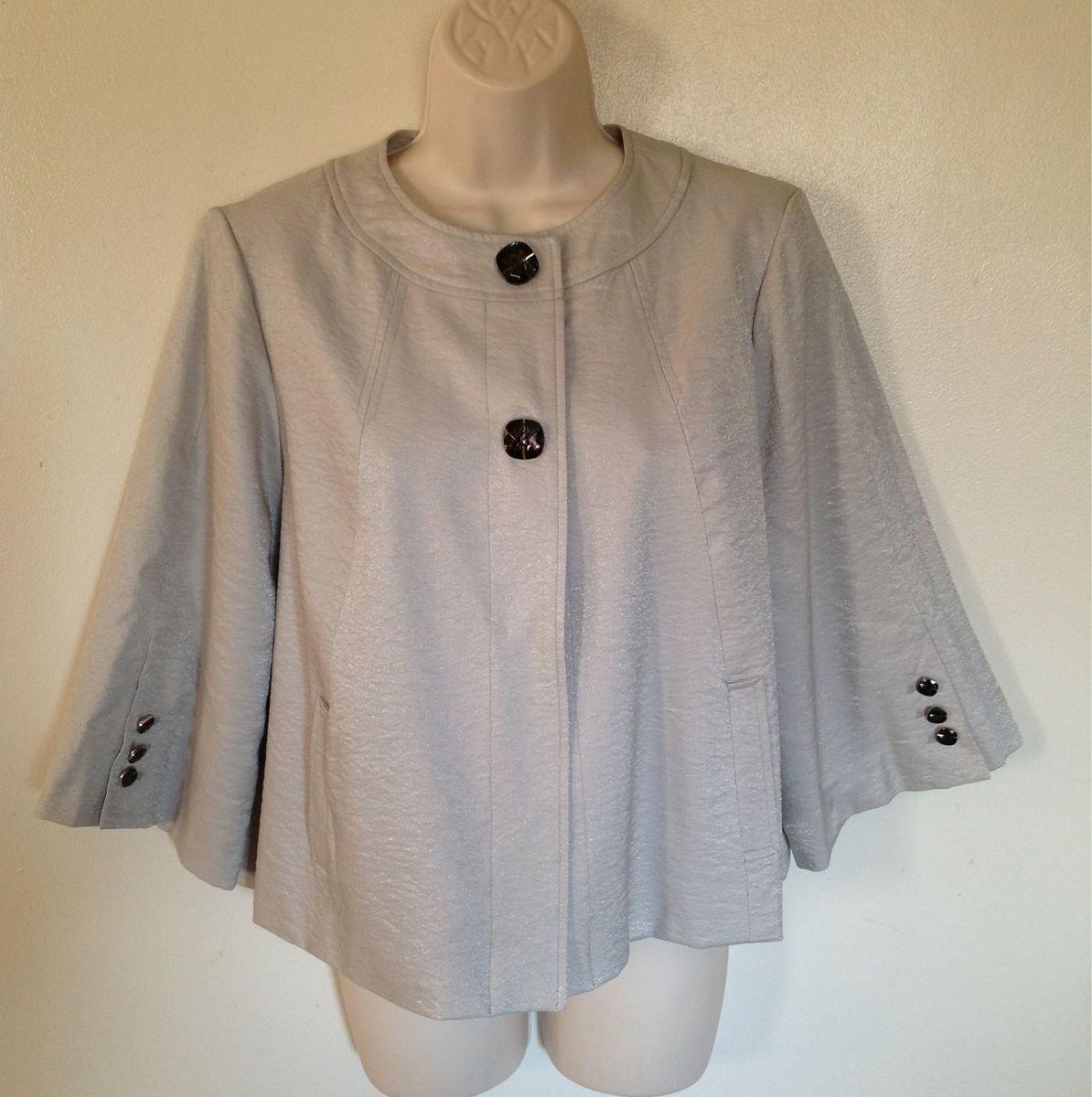 Womens Petite LAURA ASHLEY Light Gray Sheen Rayon Blend Lined Jacket