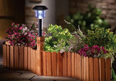 Wooden Lawn Edging Fence Border with Solar Light Solar Fence Border