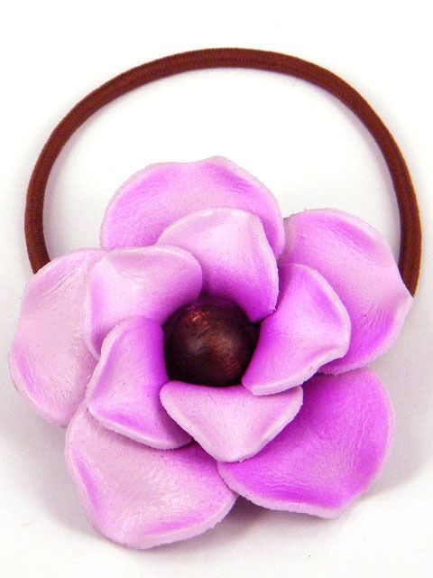 Leather Rose Flower Ponytail Holder Hair Tie Bow CHB2 Purple