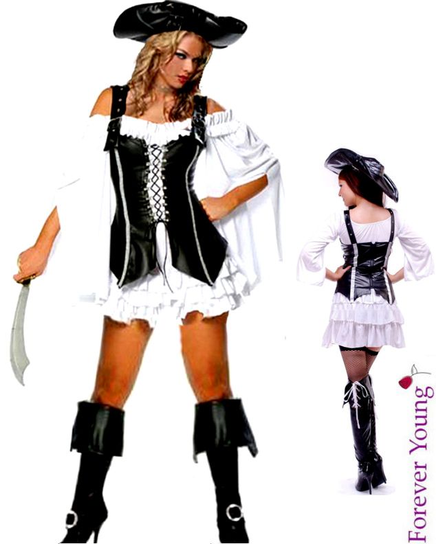 Piece PU Leather Pirate Ladies Fancy Dress Costume