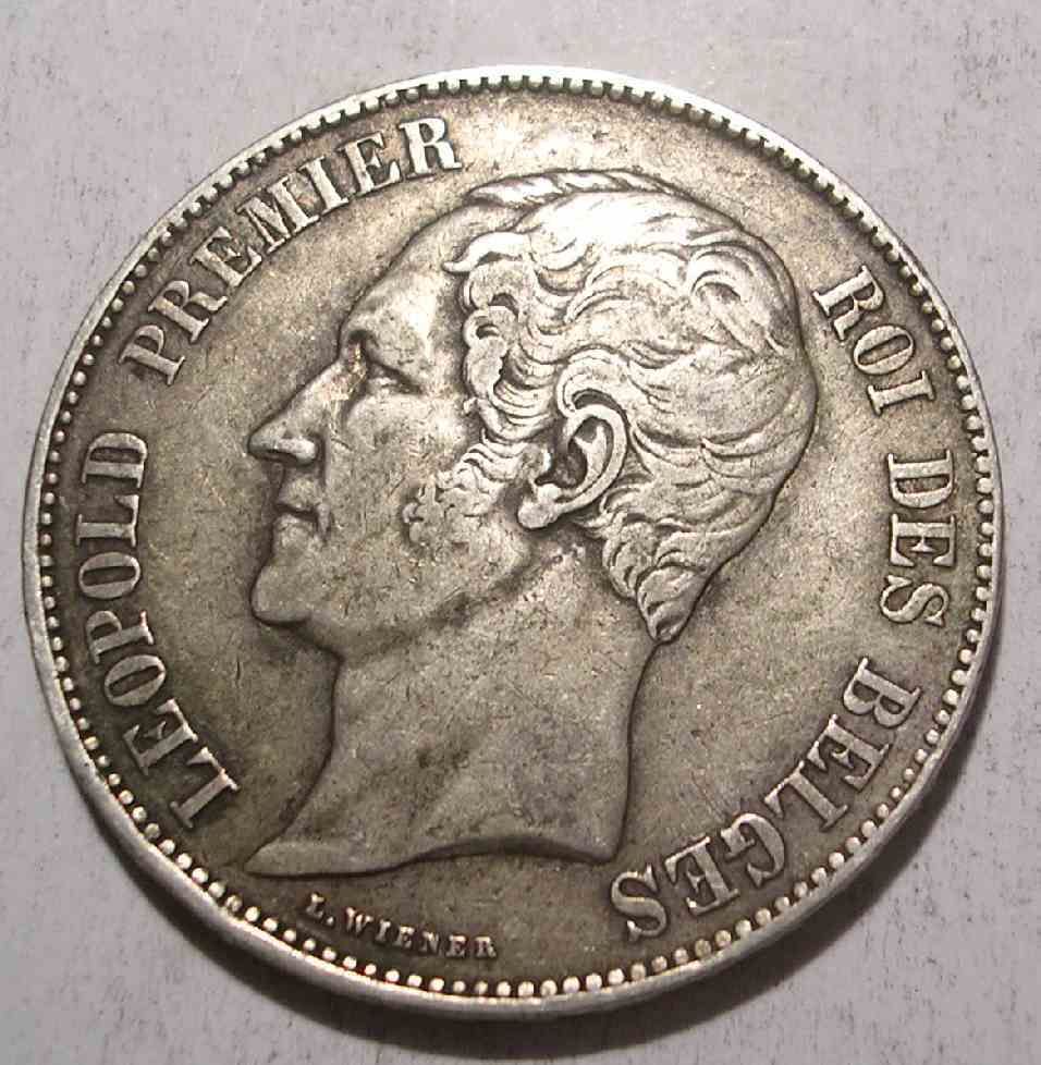 Silver Coin 5 Francs Leopold I Belgium 1850