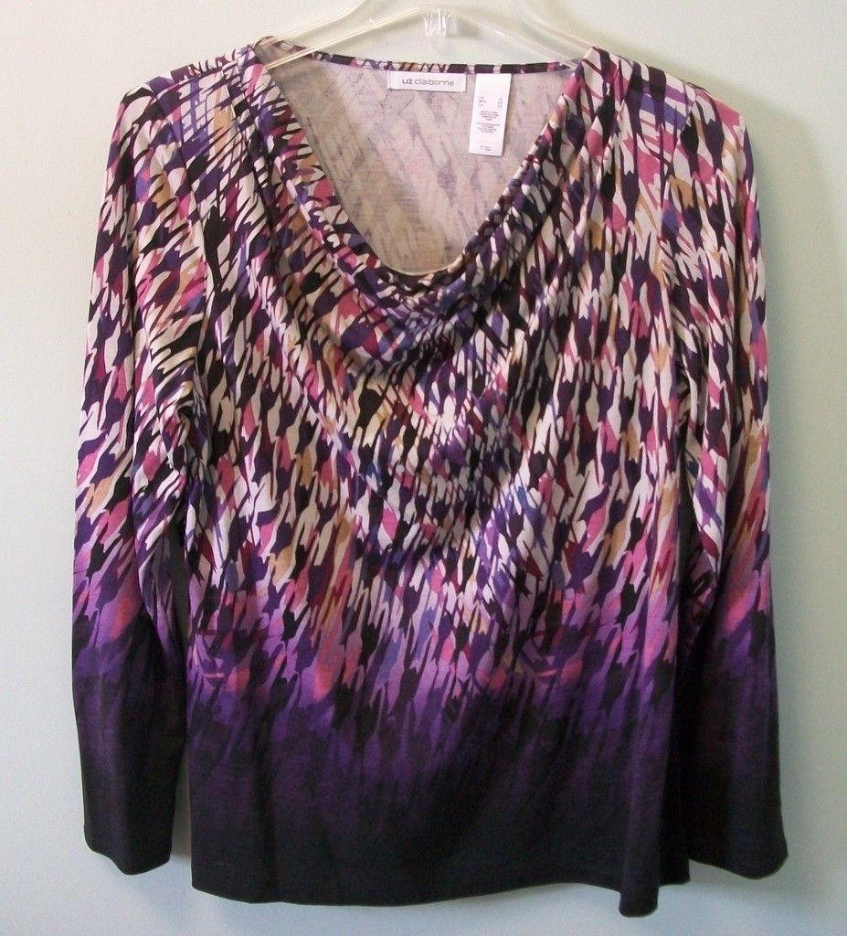 LIZ CLAIBORNE Womens Pink Purple Blue Gold Long Sleeve Shirt XL XLarge