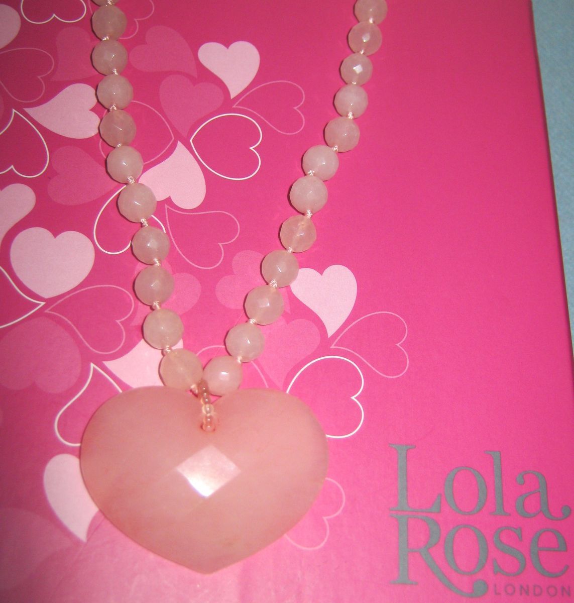 LOLA ROSE BUBBLEGUM QUARTZITE PINK FACETED HEART NECKLACE NEW IN POUCH