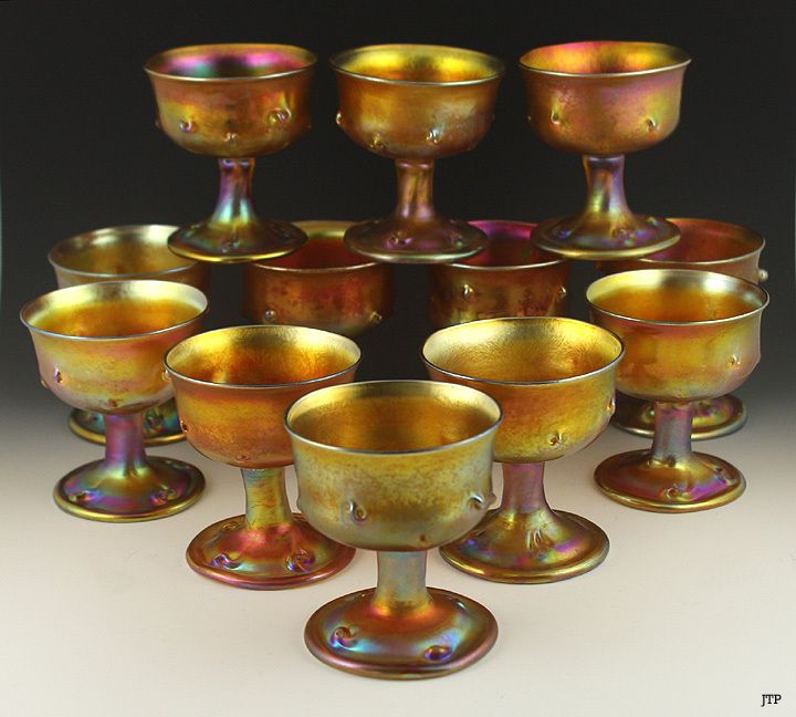 12 Vintage Louis Comfort Tiffany Favrile Glass Goblets