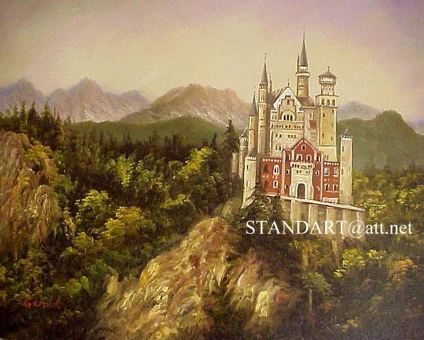 Bavarian Oil Painting Ludwig II Schloss Neuschwanstein