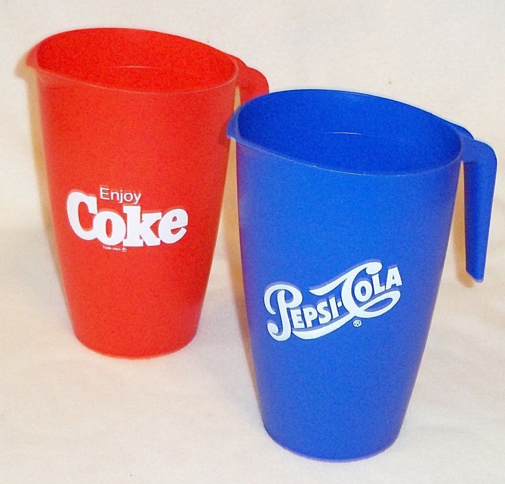 Set Of 2 Pepsi Cola Coke Coca Cola Blue Red Plastic Beverage Pitchers