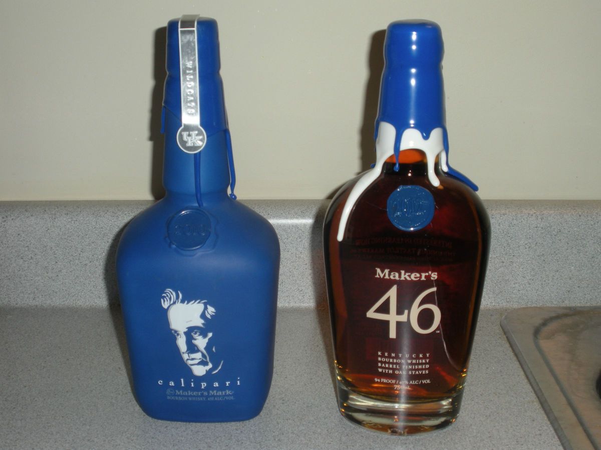 MAKERS MARK 46 BLUE WHITE WAX 2012 KENTUCKY WILDCATS BOTTLE