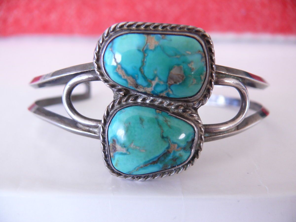 NAVAJO Sterling Silver Kings Manassa Turquoise BRACELET 27 5GM Native