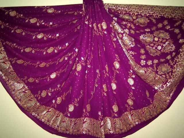 Indian Glittery Bollywood Sari Fabric Dark Purple Belly Dance Curtain