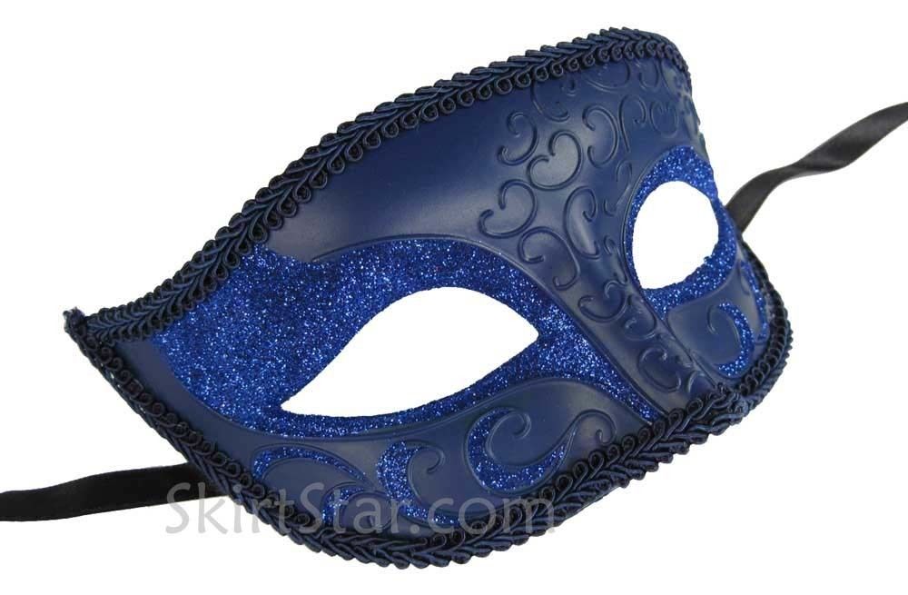 VENETIAN half JESTER MASK masquerade navy BLUE glitter fancy dress