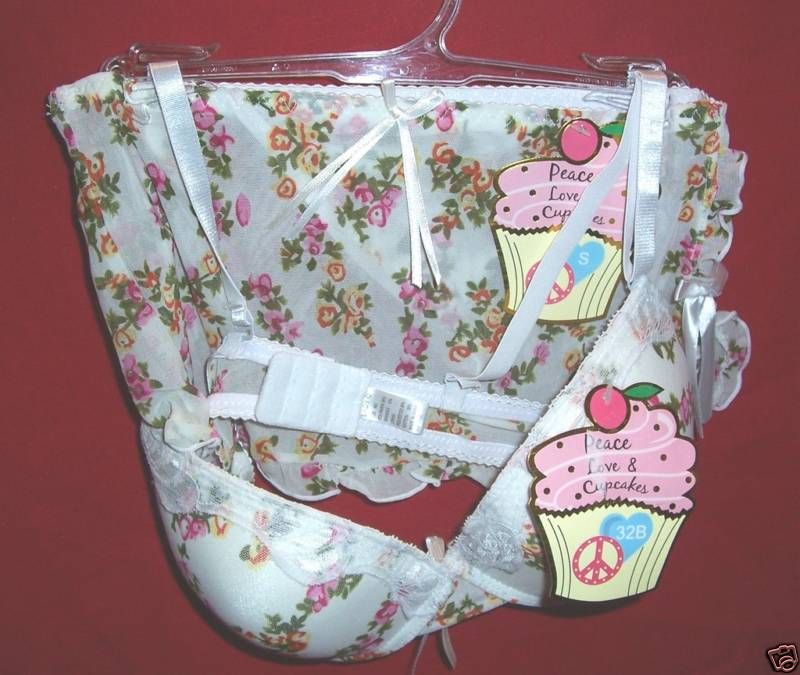 Lady Q Peace Love & Cupcakes 36C Bra / S Panty   NWT