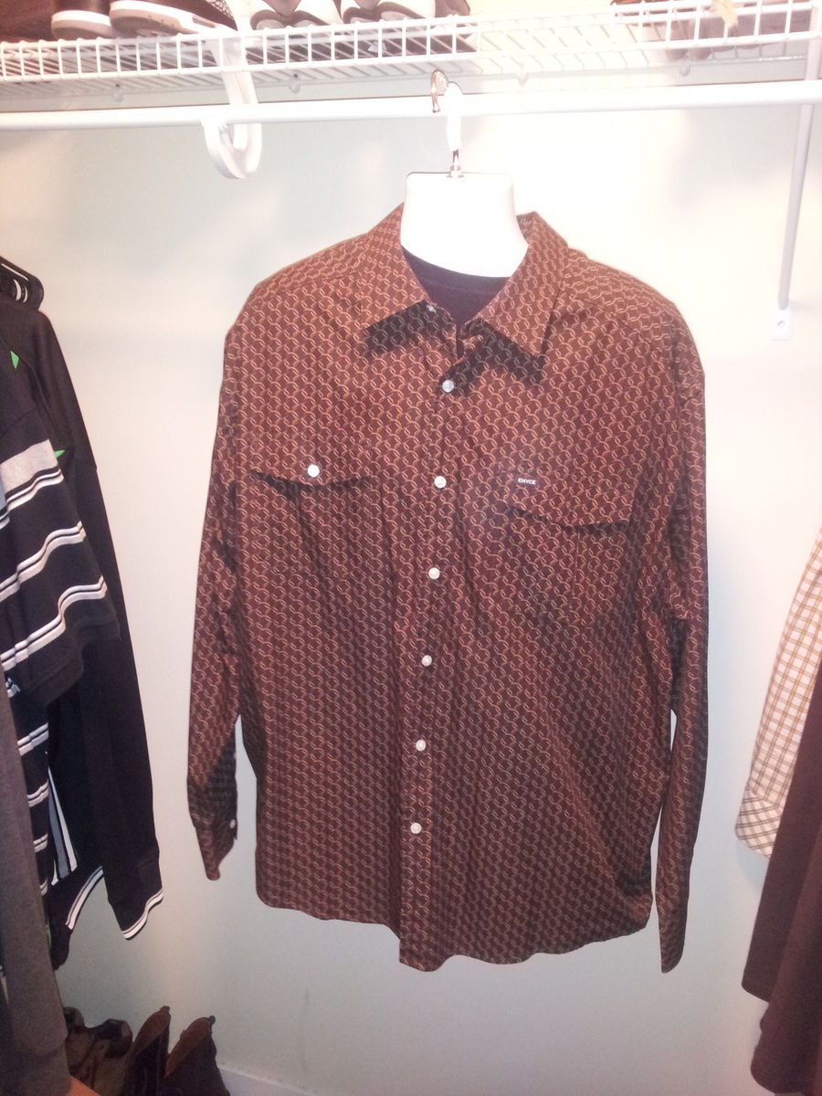 Mens Enyce Button Up Shirt Brown Long Sleeve 3XL