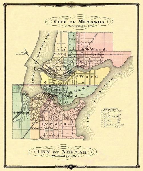 Menasha Neenah Wisconsin Wi Map 1878 Motp