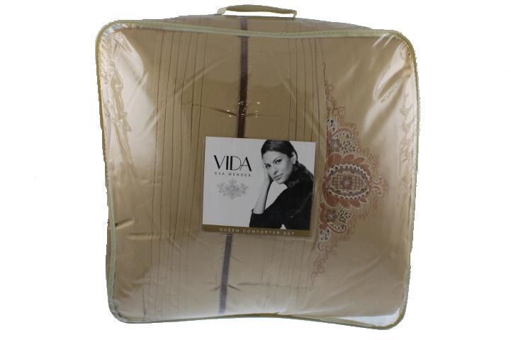 Vida Eva Mendes NEW Rosa Gold Embroidered 4 PC Comforter Set Bedding