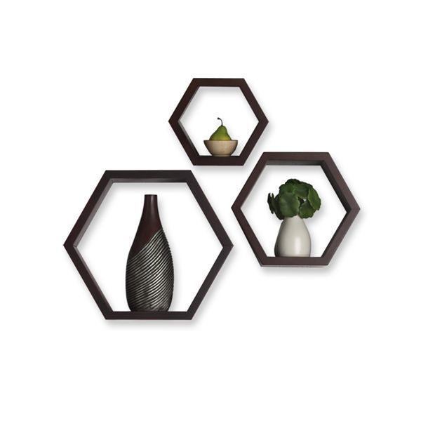 Melannco Espresso Hexagon Shelves Set of 3