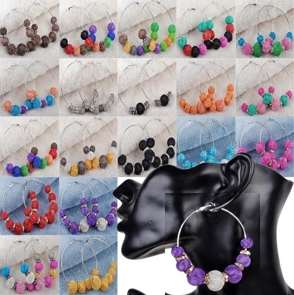 Poparazzi Resin Rhinestone Mesh Ball Beads Bling Hoops Earrings