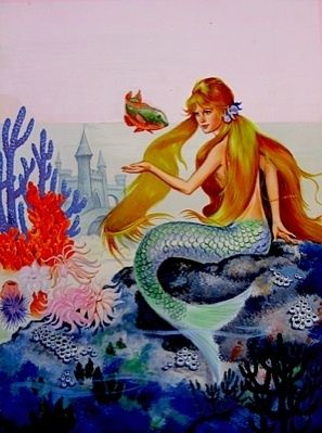 Mermaid Cover Art Painting Jeanne Voelz 1960 VTG + Original File Book