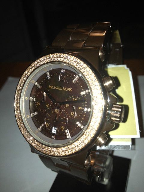 MICHAEL KORS CERAMIC CHRONOGRAPH ROSE GOLD CRYSTAL ESPRESSO LADIES