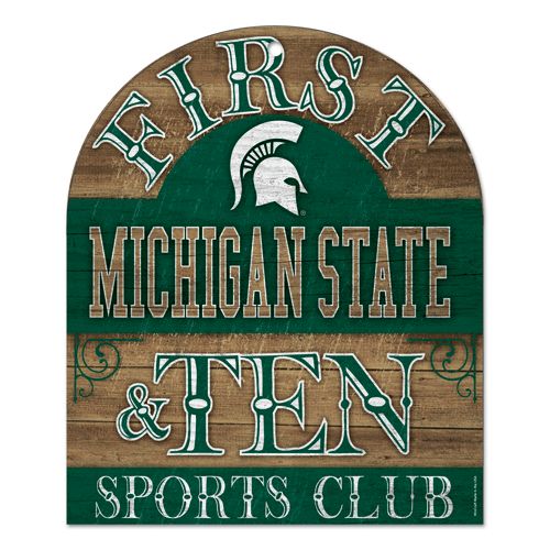 MICHIGAN STATE SPARTANS 1ST & TEN SPORTS CLUB WOOD SIGN 10X11 BRAND