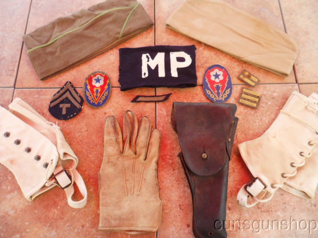 Large WWII US Army Military Police Gear and Insignia Grouping