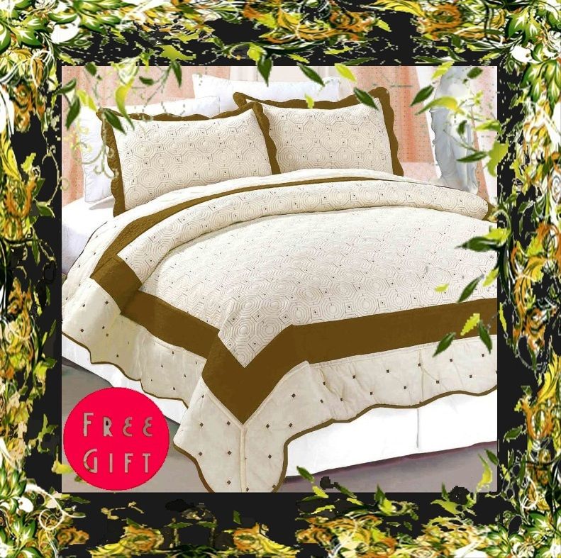 2pcs Milano Quilt Bedspread Coffee Twin w Free Gift