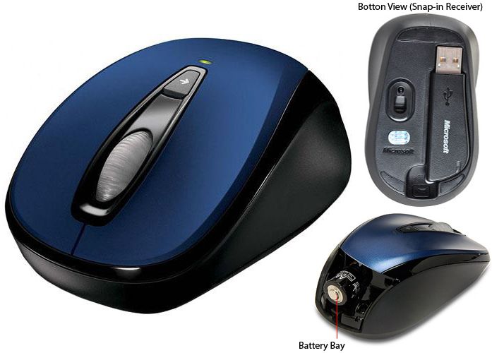 Microsoft 6BA Blue Wireless USB 3 Button Optical Notebook Mobile Mouse