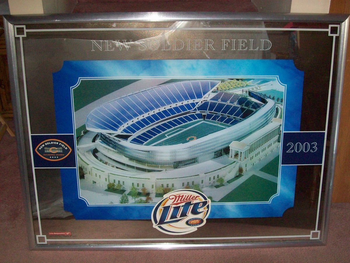 Miller Lite New Soldier Field 2003 Large Framed Bar Mirror Chicago