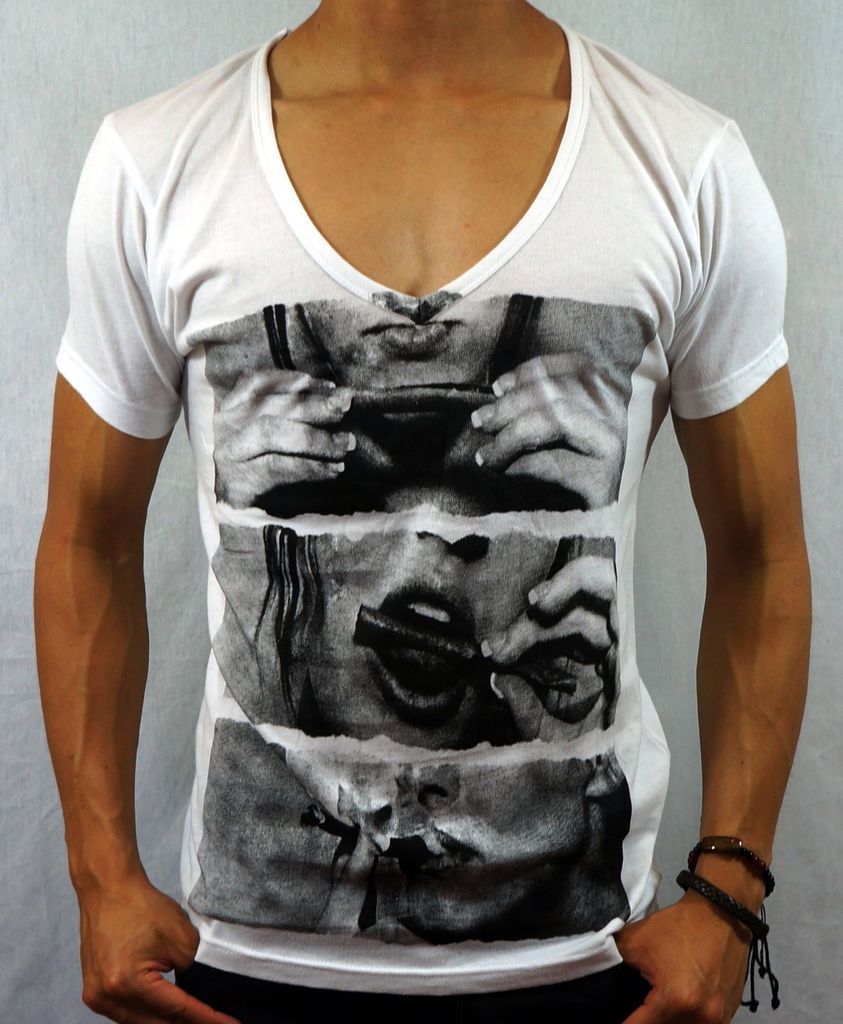 Mens DEEP V NECK DRUG slim fit fashion T SHIRTS festival designer unit