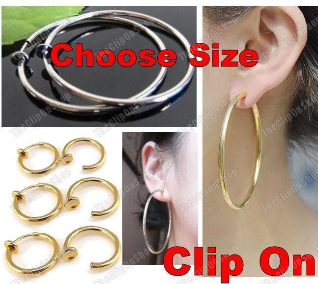 CLIP ON fake hoops GOLD/SILVER big,small,medium HOOP EARRINGS look