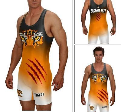 MASCOT WRESTLING SINGLET, TIGERS SINGLET W/CUSTOM TEXT AREA YOUR