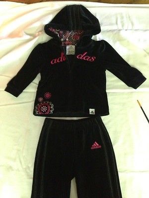 Adidas black velvet stretch velour tracksuit 12 to 18 months pink