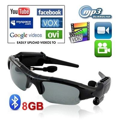 DV Video Camera Lens  FM Bluetooth Sunglasses Adjustable Earphone