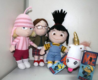 Despicable Me Agnes Margo Edith Girls & Unicorn Stuffed Plush Toys Set