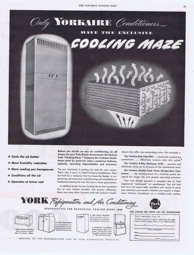 1949 ^VINTAGE AD   YORK AIR CONDITIONING AND REFRIGERATION 5 7
