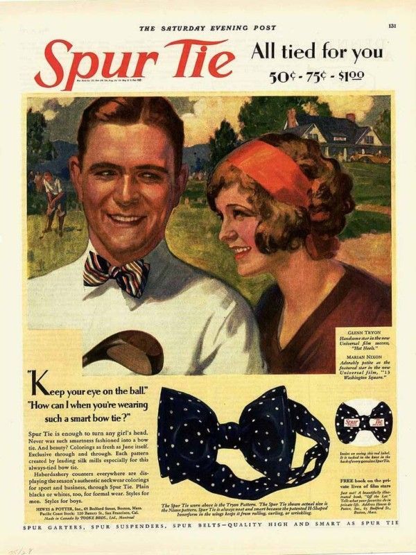 1928 AD Spur Tie Glenn Tryon, Marian Nixon golf